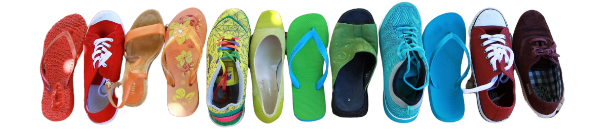 Colorful shoes worn on color walks